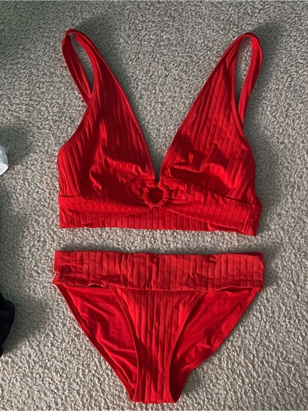 aerie Bright Red Ribbed Bikini Set